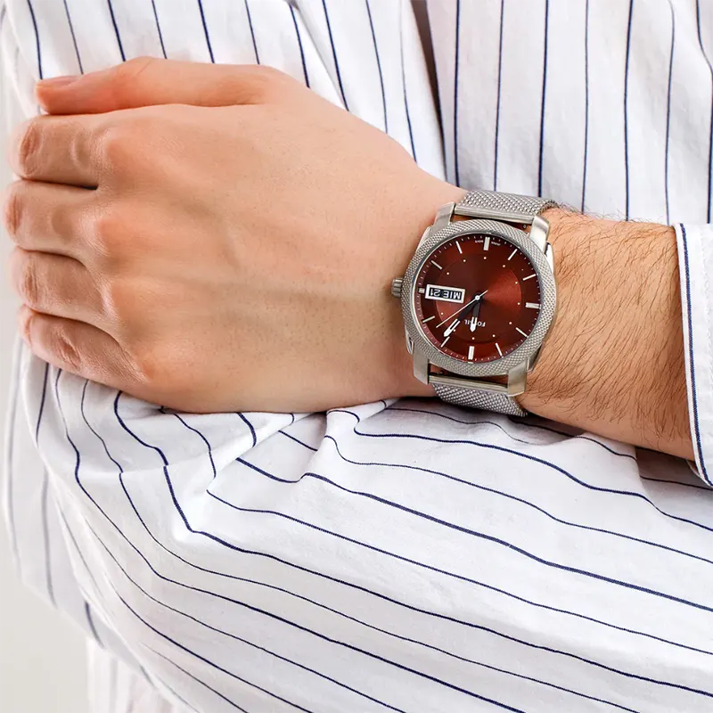 Fossil Machine Three Hand Brown Dial Mesh Men's Watch- FS6014